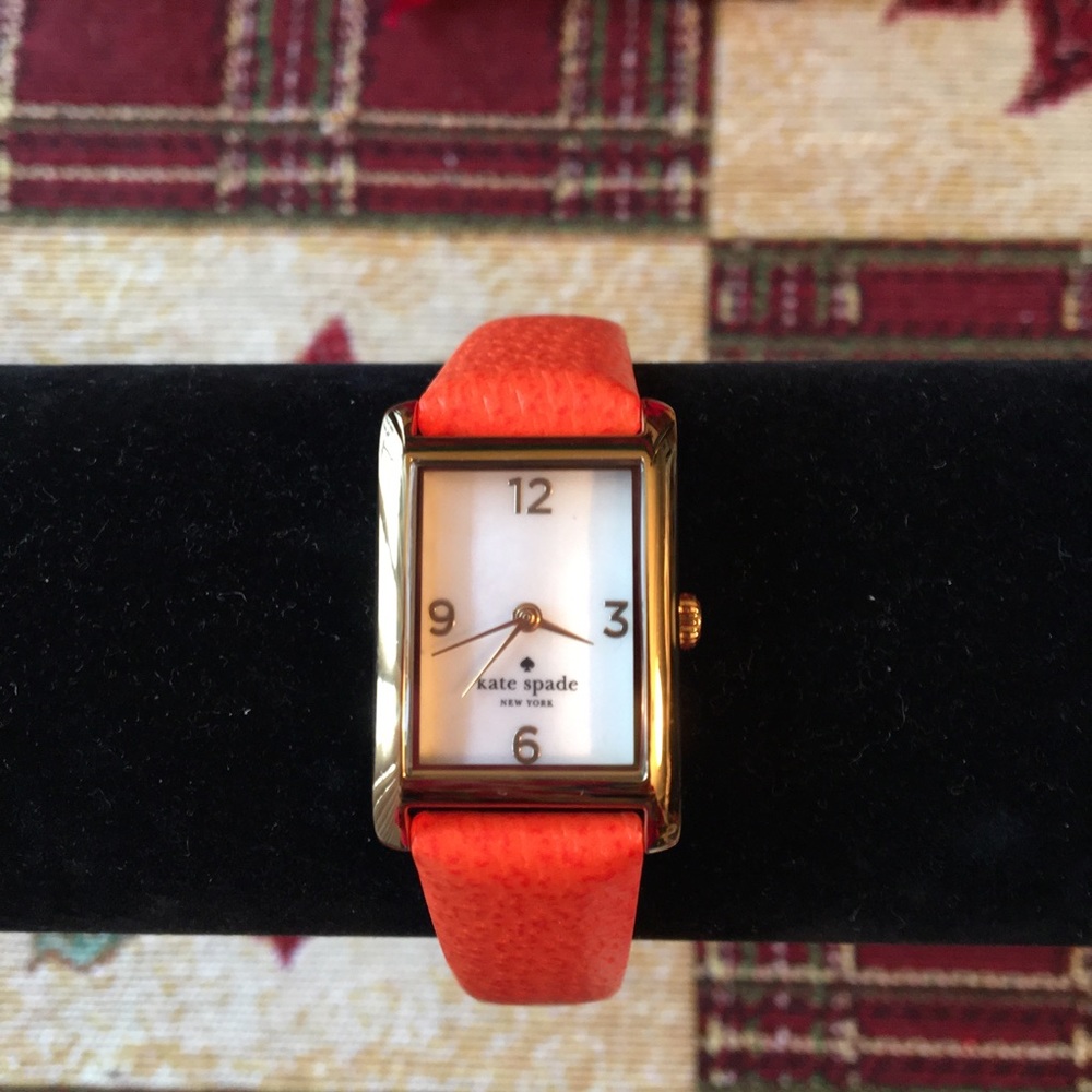 KATE SPADE LOVED AUTHENTIC 12K GOLD-PLATED & ORANGE COLOR GENUINE LEATHER WATCH